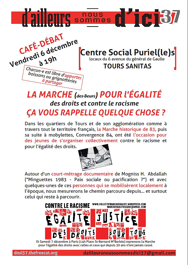 Affiche Café-débat 6 décembre 19h au Centre Social du Sanitas
