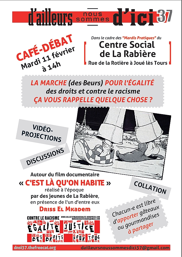 Image affiche café-débat égalité des droits 11 février Centre Social de La Rabière